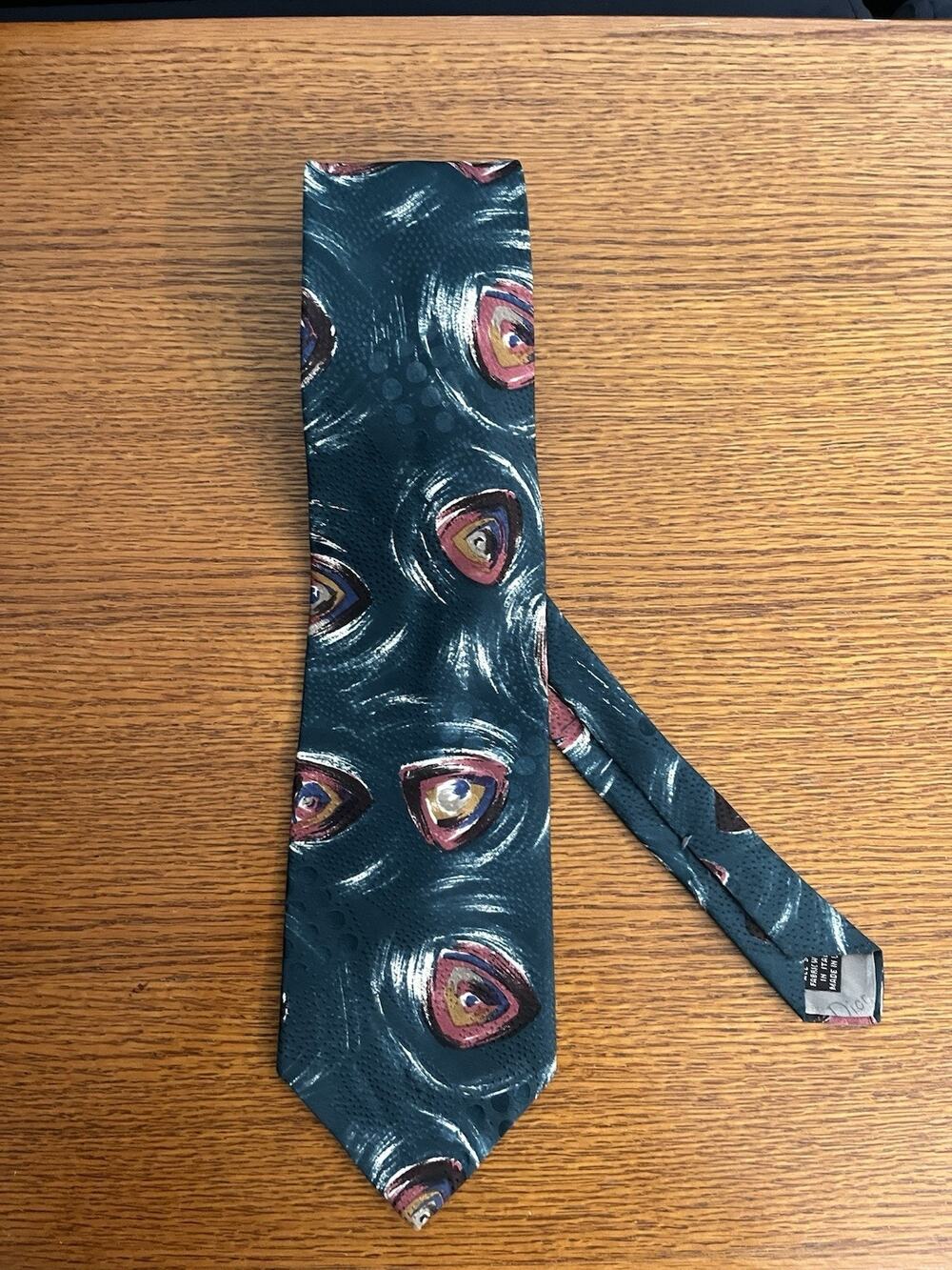 Christian Dior Monsieur Silk Neck Tie Italy Fabric USA Abstract Peacock Eye